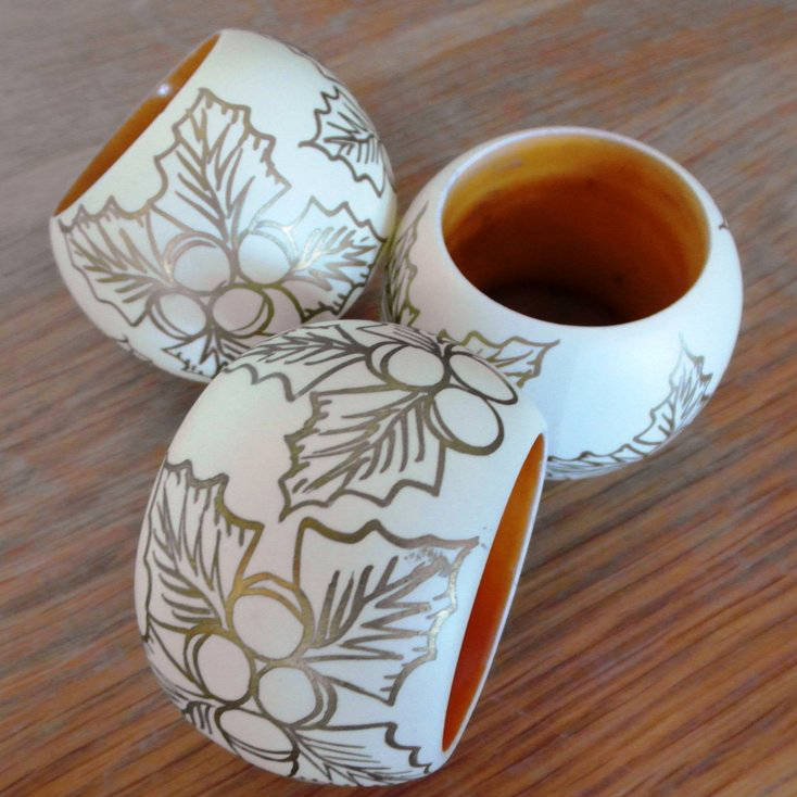 Painted Wooden Napkin Ring set of 4